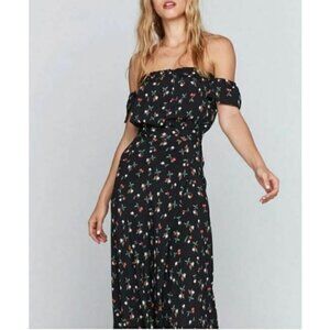 New Flynn Skye Cherry Bomb Bella Dress Womens XS Maxi Black Off Shoulder